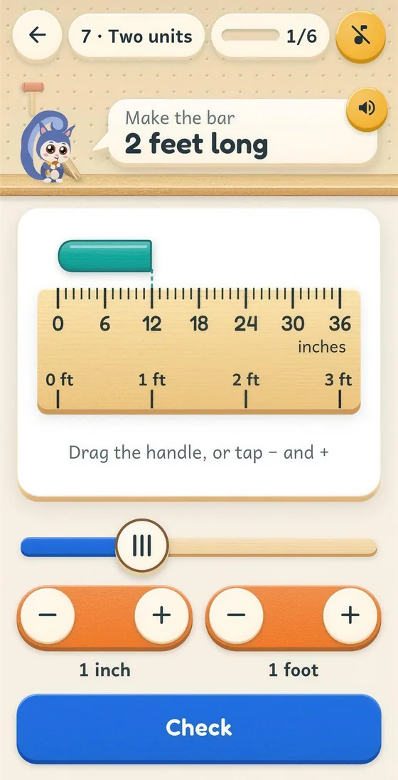 Pip app screen: make the bar 2 feet long using inches and feet